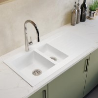 1.5 Bowl Inset White Composite Kitchen Sink with Reversible Drainer - Essence Amelia