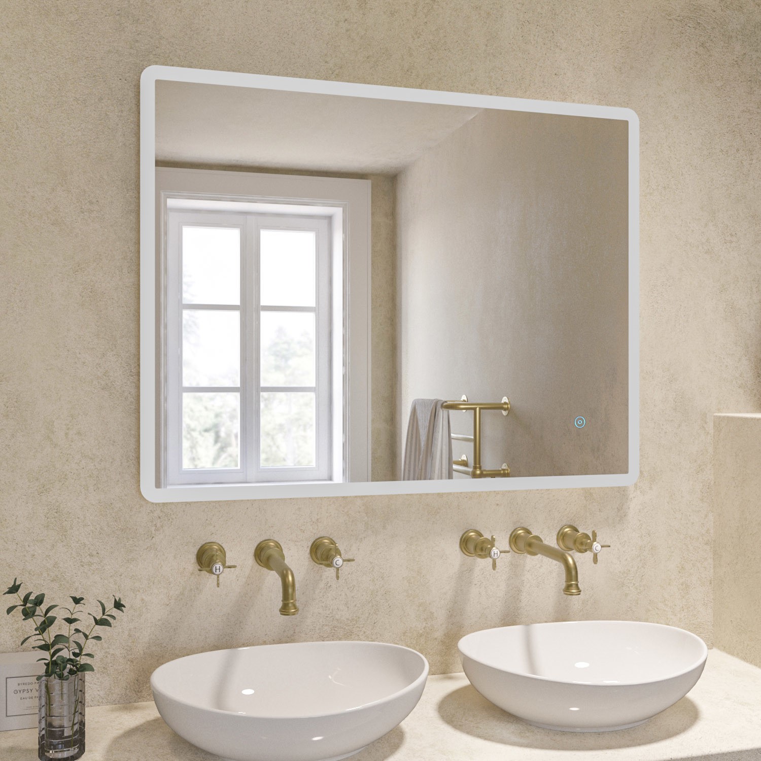 Rectangular Heated Bathroom Mirror with Lights 900 x 700mm Ariel BeBa