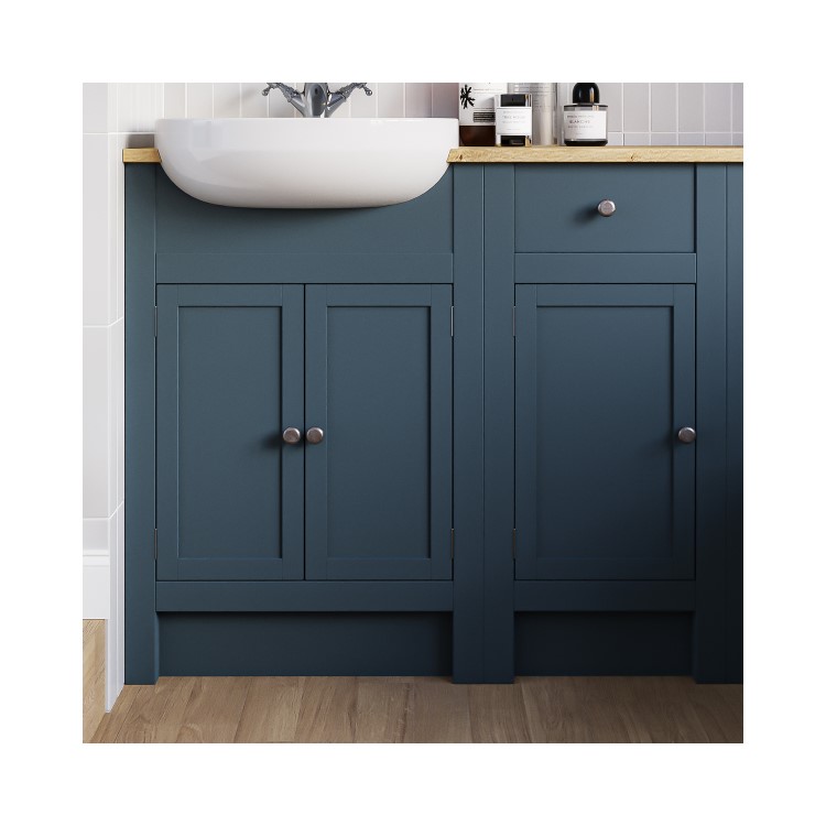1500 - 1800mm Indigo Blue Toilet and Sink Unit with Oak Worktop - Aylesford
