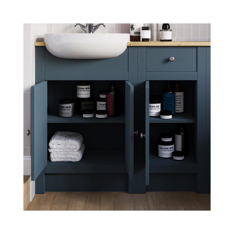 1500 - 1800mm Indigo Blue Toilet and Sink Unit with Oak Worktop - Aylesford