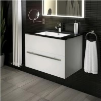 750mm Wall Hung Vanity Basin Unit - Single Drawer - White with Black Worktop - Eden Range