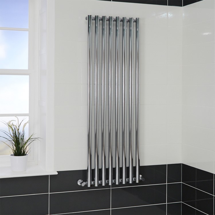 Langham Single Round Panel Chrome Vertical Radiator - 1600 x 535mm