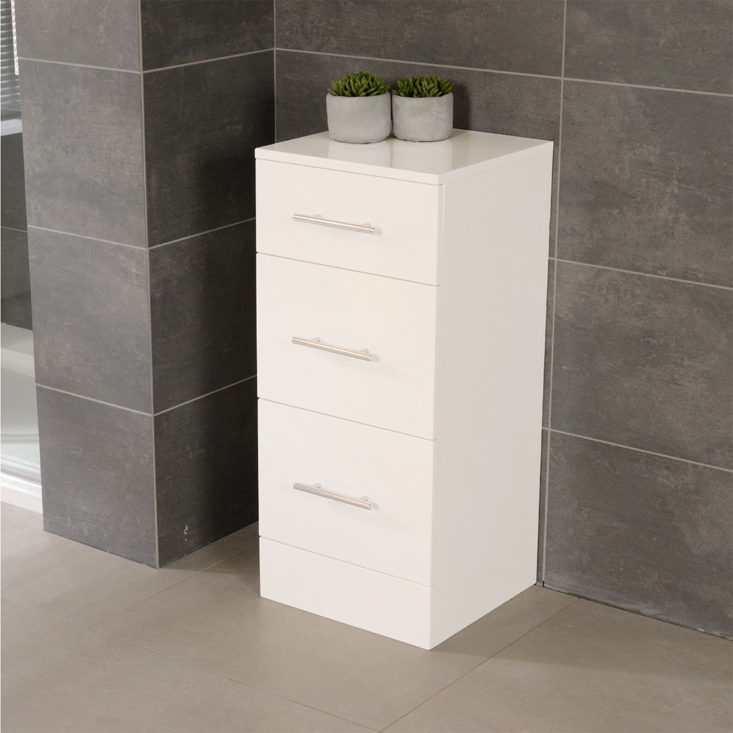 Windsor 350mm Floor Standing Storage Unit White 3 Drawer Unit