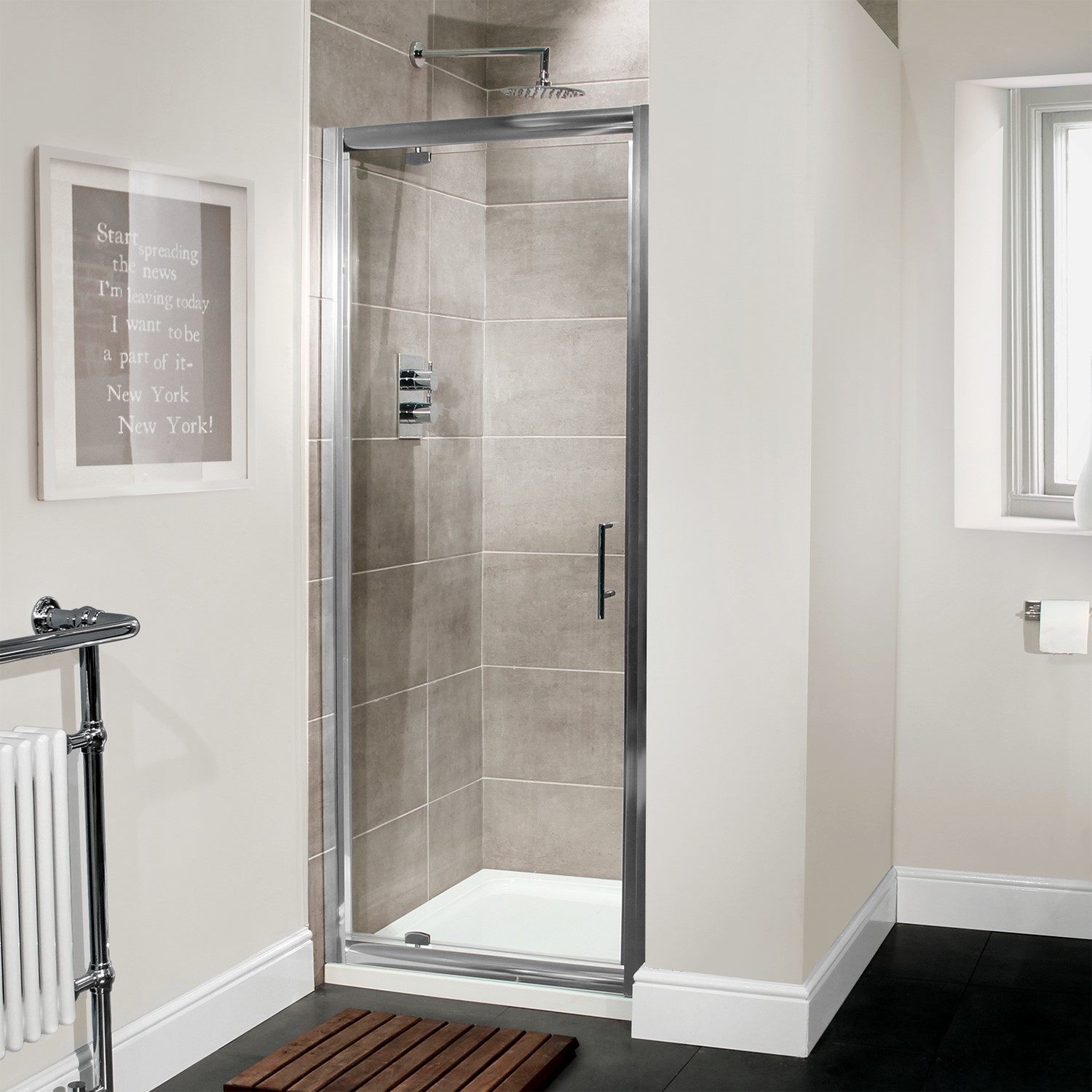 Premium 760mm Pivot Shower Door 6mm Glass Aquafloe Beba 8070