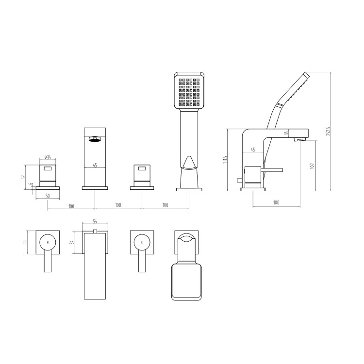 Andra 4-Hole Bath Shower Mixer Tap