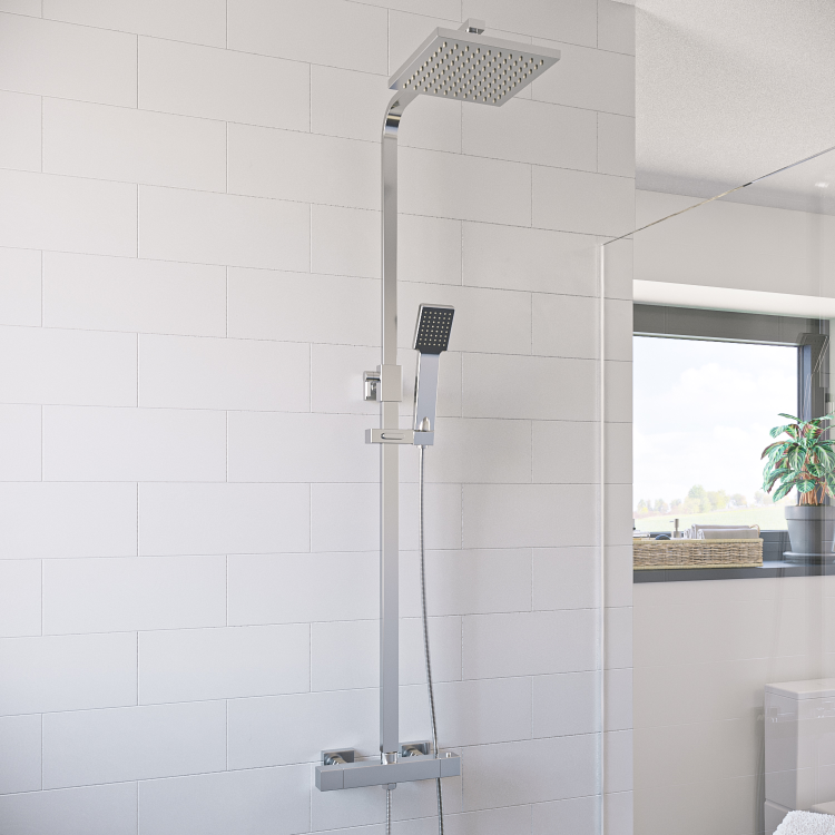 Thermostatic Mixer Bar Shower with Square Overhead & Handset - Vira