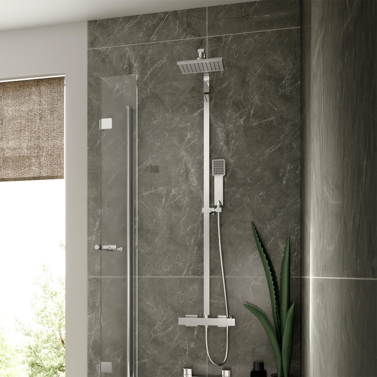 Thermostatic Mixer Bar Shower with Square Overhead & Handset - Vira