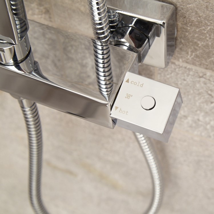 Thermostatic Mixer Bar Shower with Square Overhead & Handset - Vira