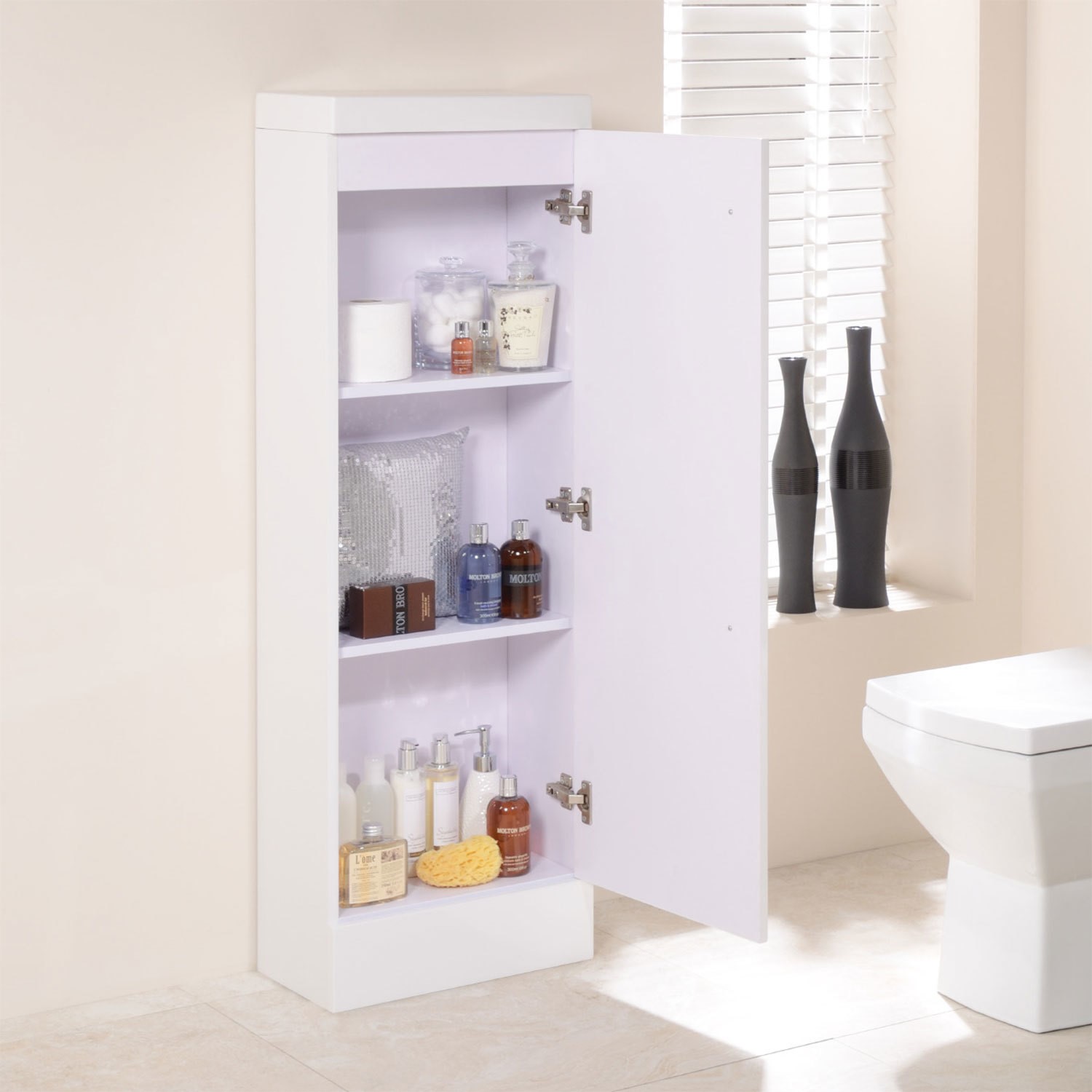TD 1200mm Floor Standing Storage Unit White Single Door Bathroom BeBa_9045