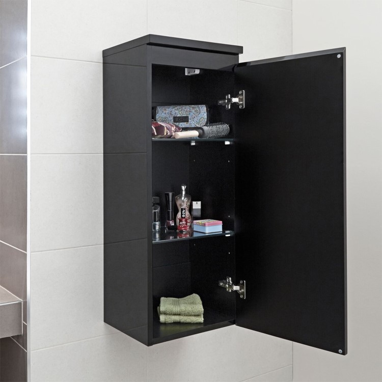 380mm Wall Hung Single Door Storage Unit Black - Barcelona