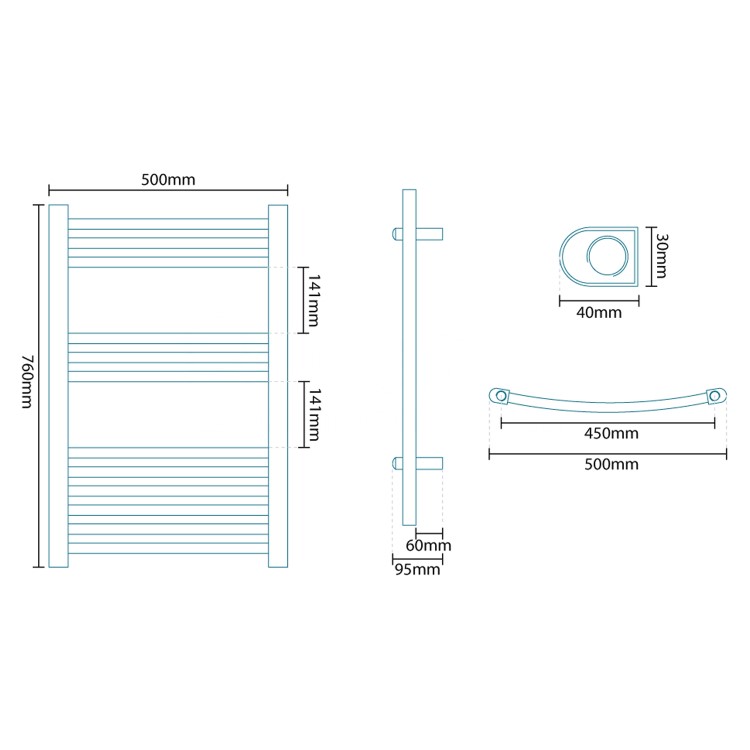 Beta Heat 760 x 500mm Curved White Heated Towel Rail