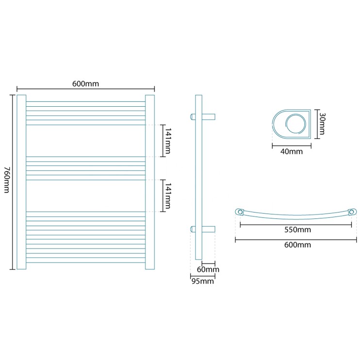 Beta Heat 760 x 600mm Curved White Heated Towel Rail