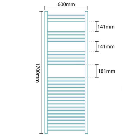 Beta Heat 1700 x 600mm Straight White Heated Towel Rail