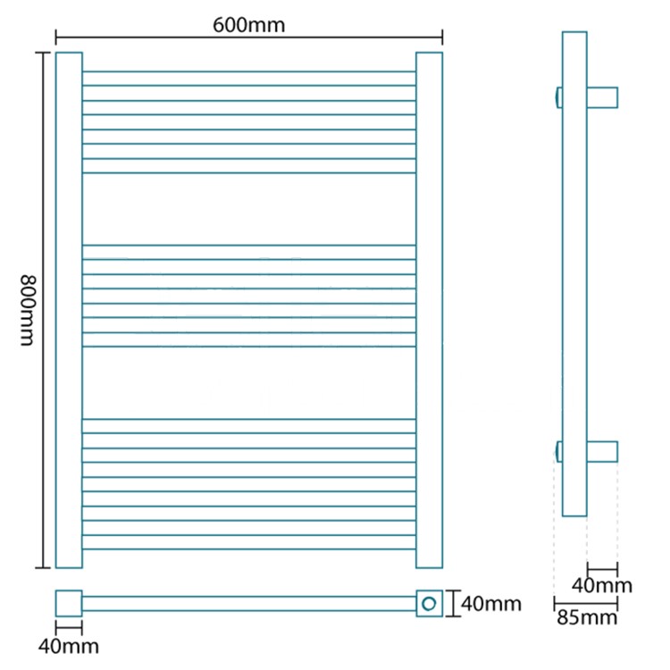 Beta Heat 800 x 600mm Square Chrome Heated Towel Rail
