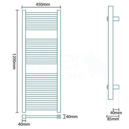 1200 x 450mm Square Chrome Heated Towel Rail - Beta Heat Range