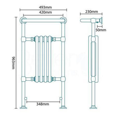 Kensington Traditional Towel Rail Radiator - 963 x 493mm