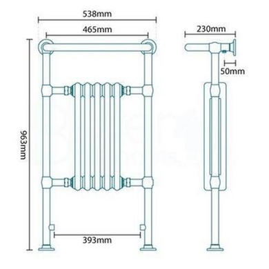 Eton Chrome Traditional Towel Rail Radiator - 963 x 538mm