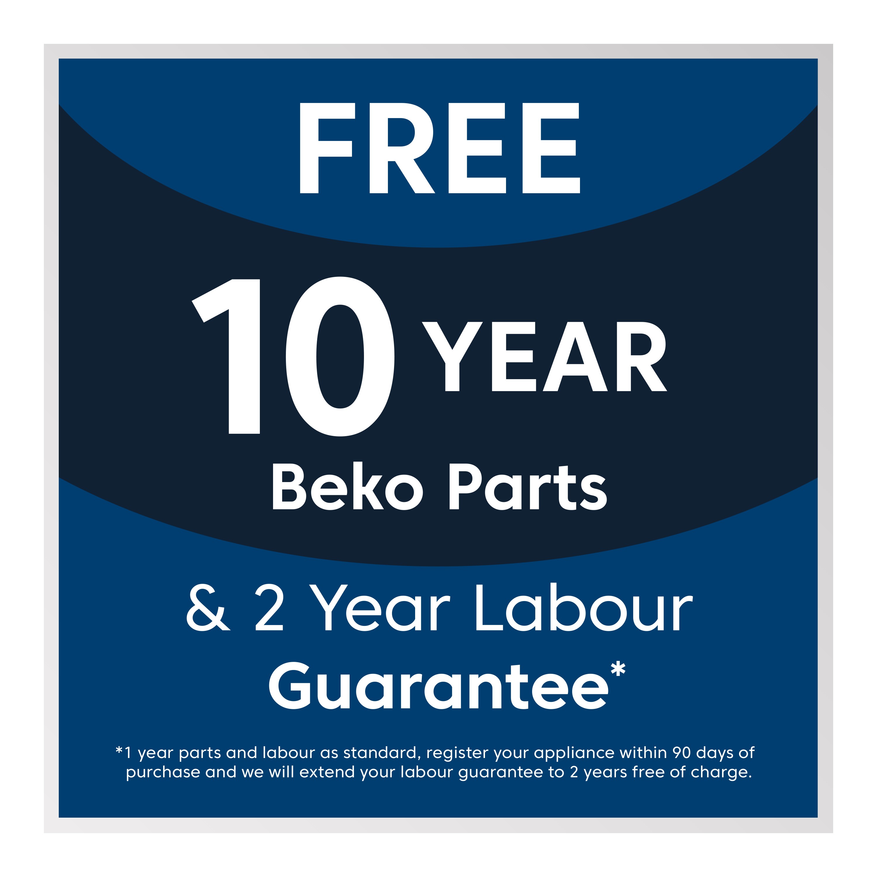 Beko Extended 10 years part warranty.