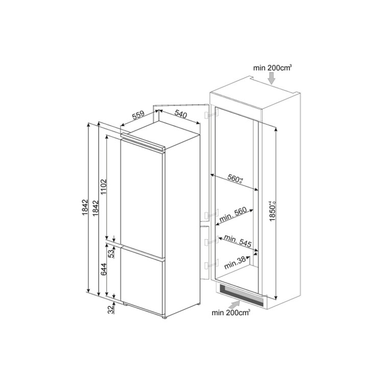 GRADE A3 - Smeg C3180FP 70-30 Integrated Fridge Freezer