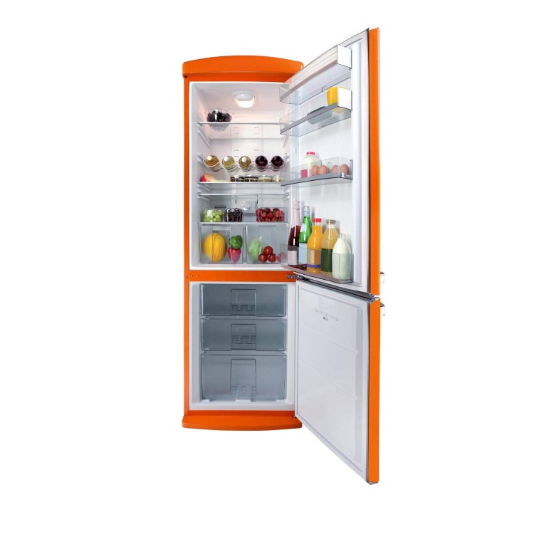 Servis C60185NFTG Retro Right Hand Hinge Freestanding Fridge Freezer Orange