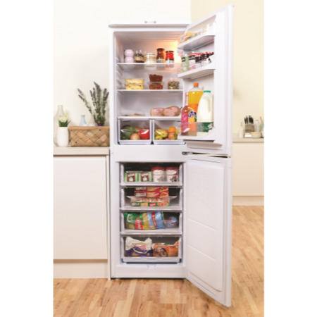 GRADE A2 - Light cosmetic damage - Indesit CAA55 55cm Wide Freestanding Fridge Freezer in White