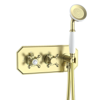 Two Outlet Brushed Brass Traditional Valve With Hose - Cambridge