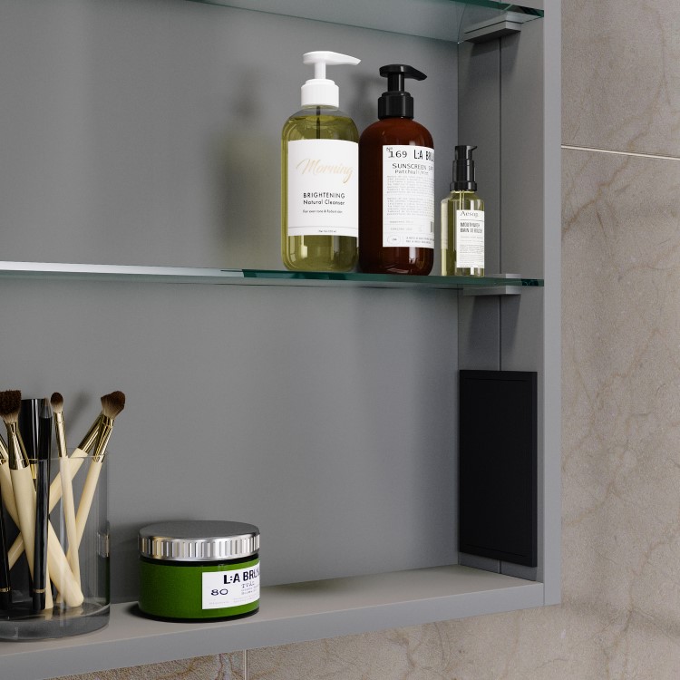 Single Door Chrome Mirrored Bathroom Cabinet with Battery Operated Lights 500 x 700mm - Capricorn