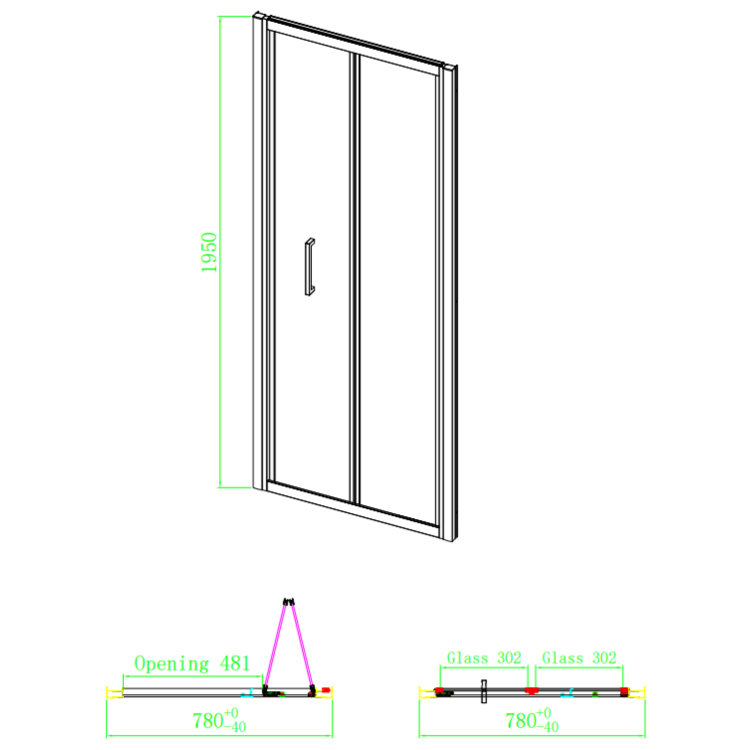 800x800mm Brushed Brass 6mm Glass Square Bi-Fold Shower Enclosure - Carina