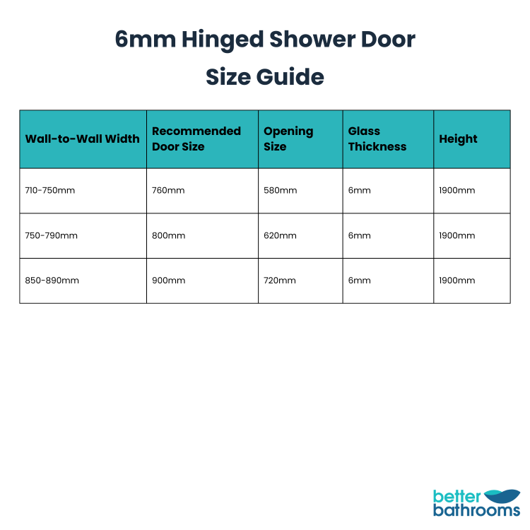 800mm Chrome Hinged Shower Door 6mm Glass - Carina