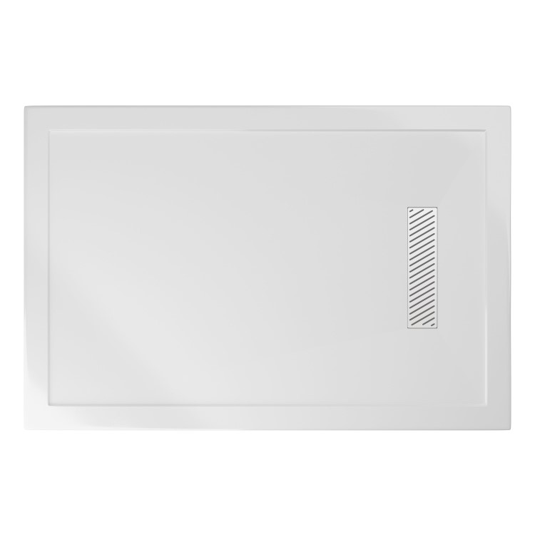 1200x800mm Rectangular Low-Profile Shower Tray 25mm with Linear Waste - White Stone Resin - Cascade