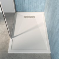 1200x900mm Rectangular Low-Profile Shower Tray 25mm with Linear Waste - White Stone Resin - Cascade