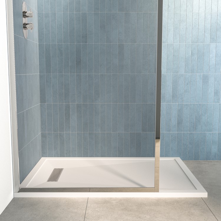 1200x900mm Rectangular Low-Profile Shower Tray 25mm with Linear Waste - White Stone Resin - Cascade