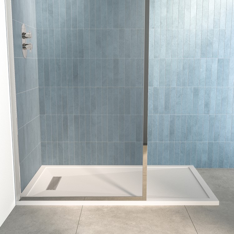 1400x900mm Rectangular Low-Profile Shower Tray 25mm with Linear Waste - White Stone Resin - Cascade