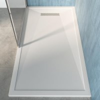 1500x800mm Rectangular Low-Profile Shower Tray 25mm with Linear Waste - White Stone Resin - Cascade