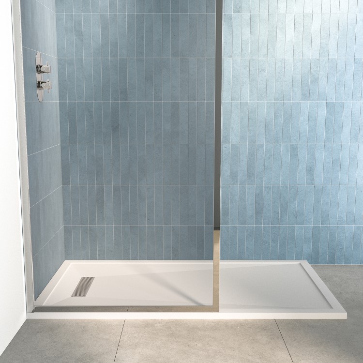 1500x800mm Rectangular Low-Profile Shower Tray 25mm with Linear Waste - White Stone Resin - Cascade