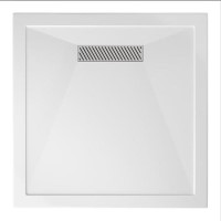 900x900mm Square Low-Profile Shower Tray 25mm with Linear Waste - White Stone Resin - Cascade