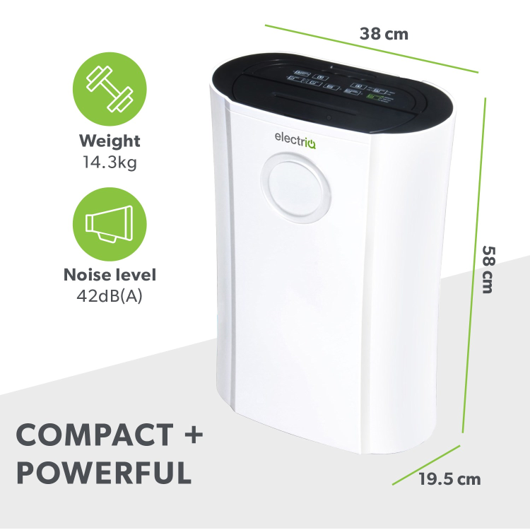 GRADE A2 - electriQ 12L Low-Energy Laundry Dehumidifier and Anti-Bacterial UV/HEPA Air Purifier 