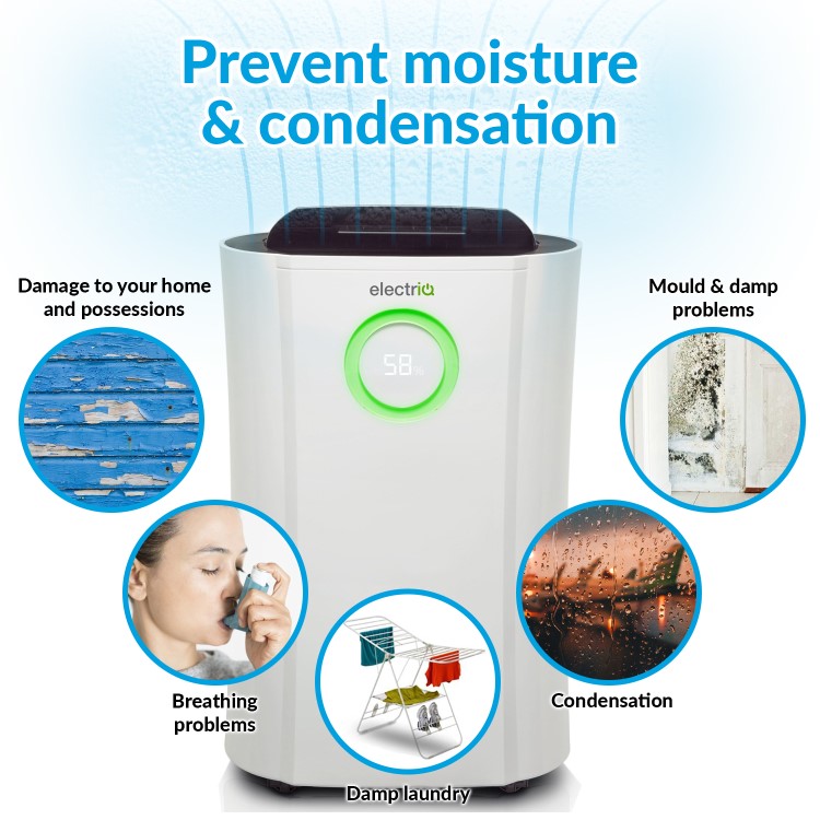GRADE A2 - electriQ 12 Litre Low Energy UV Antibacterial Dehumidifier with HEPA Air Purifier - White