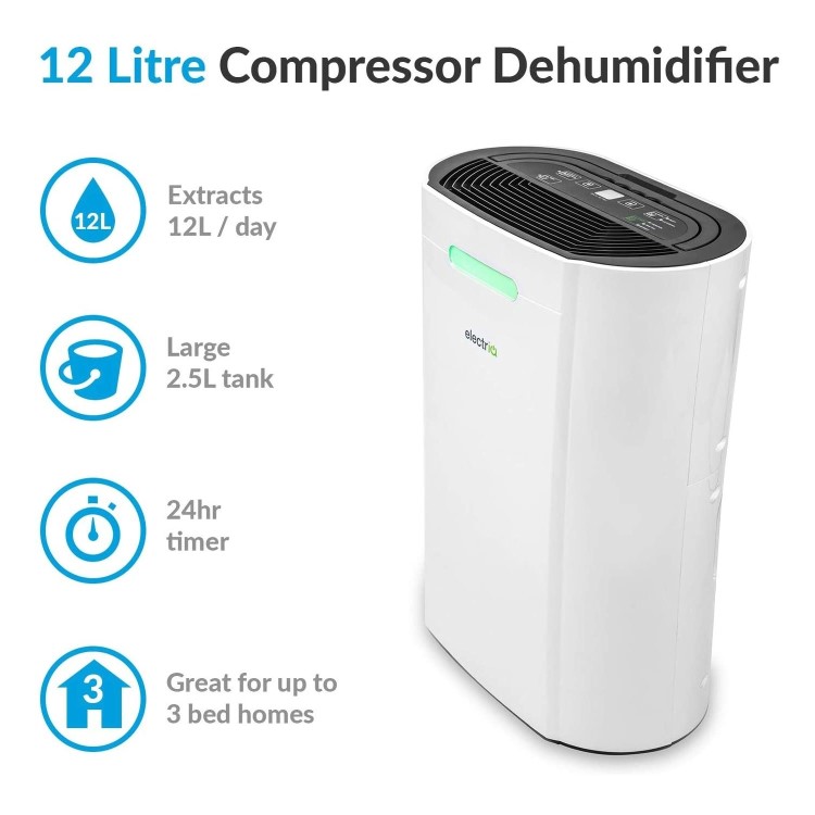 electriQ 12 Litre Dehumidifier with Digital Humidistat and Air Purifier