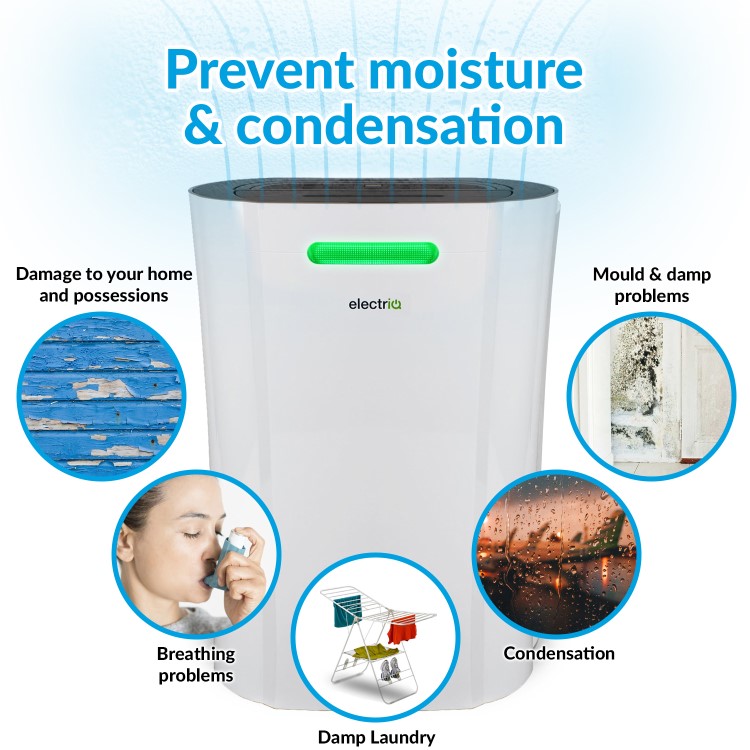 GRADE A2 - electriQ CD12LE PRO 12L Low Energy Smart App WIFI Dehumidifier for up to 3 bed house with Plasma Air Purifier 
