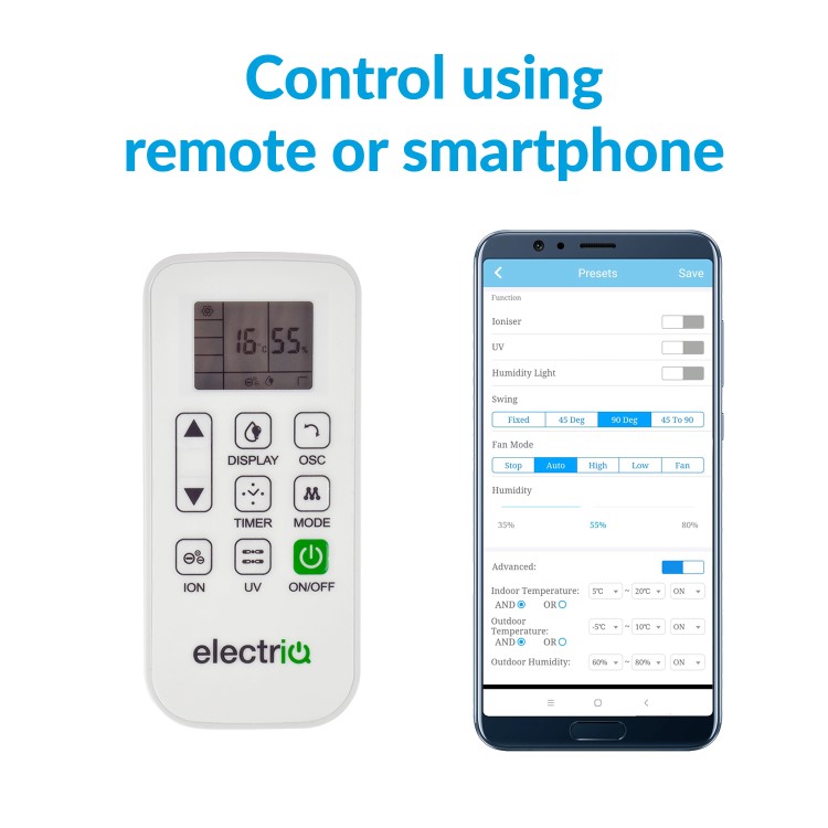 GRADE A2 - electriQ 25 Litre Smart App Alexa Low Energy Dehumidifier with HEPA and UV Air Purifier