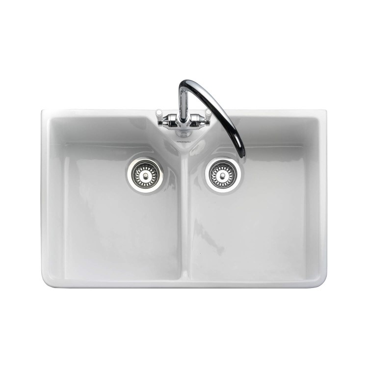 GRADE A1 - Rangemaster Double bowl 800x490 2.0 Bowl Ceramic Sink White