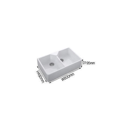 GRADE A1 - Rangemaster Double bowl 800x490 2.0 Bowl Ceramic Sink White