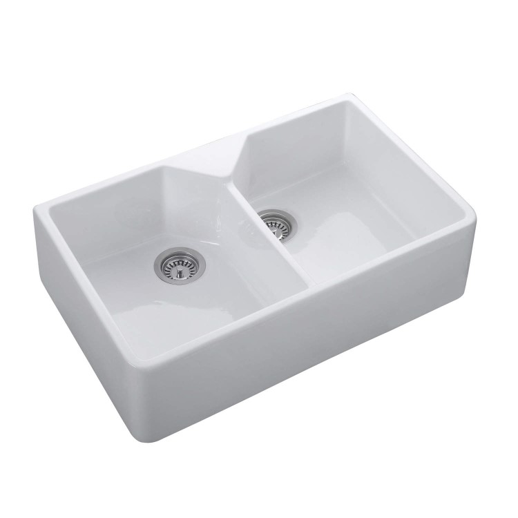 GRADE A1 - Rangemaster Double bowl 800x490 2.0 Bowl Ceramic Sink White