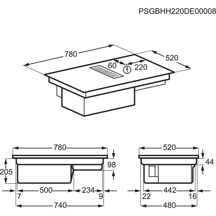 Refurbished AEG CDE84543FB 83cm 4 Zone Venting Induction Hob With Double Bridge Zones Duct Out Only Black