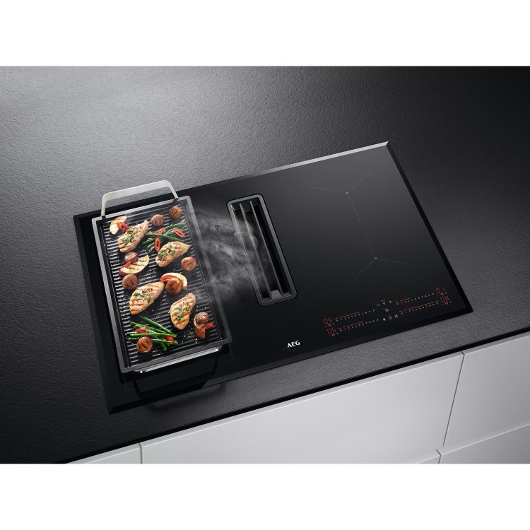 Refurbished AEG CDE84543FB 83cm 4 Zone Venting Induction Hob With Double Bridge Zones Duct Out Only Black