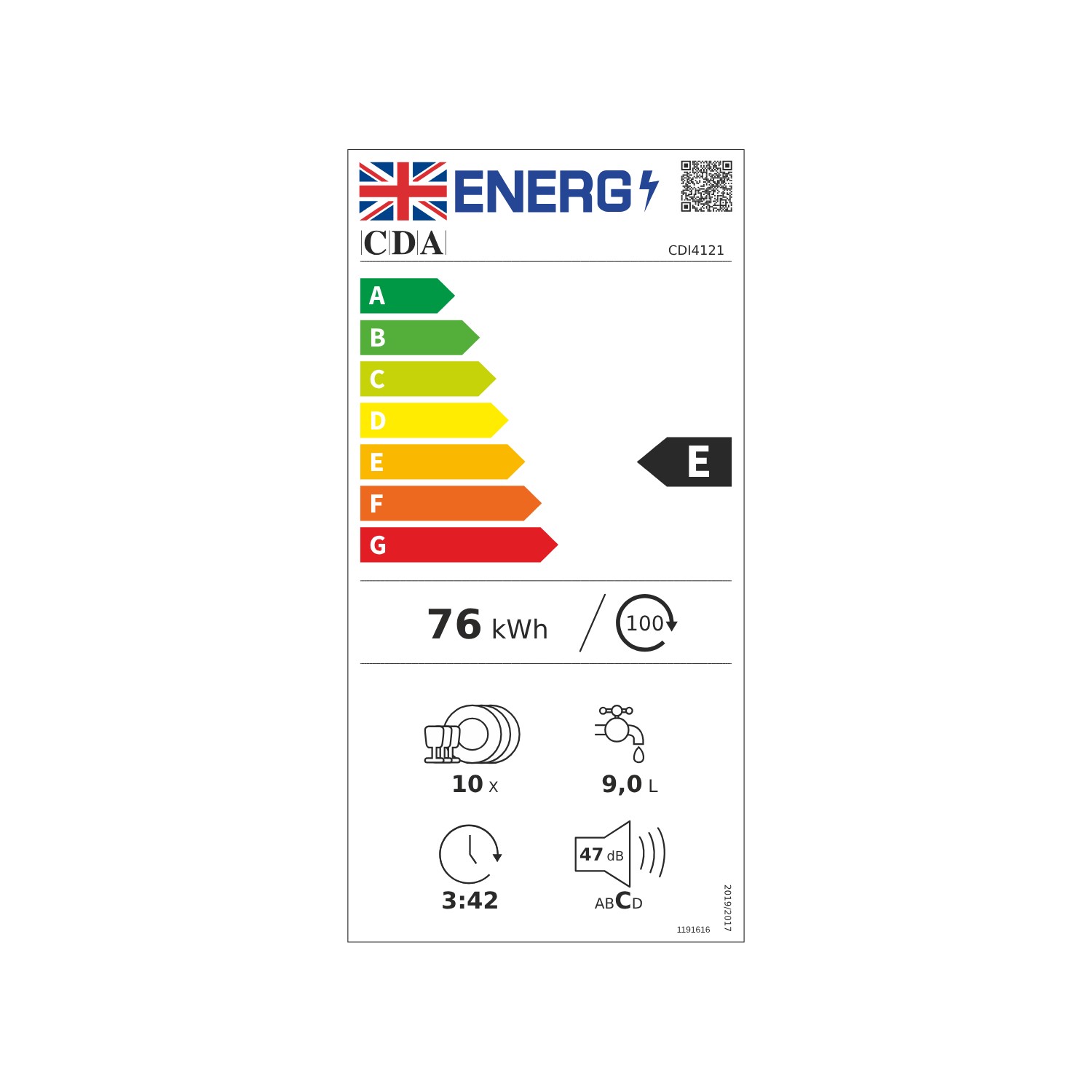 CDA　Dishwasher　Appliances　Place　Fully　10　CDI4121　Direct　Settings　Integrated