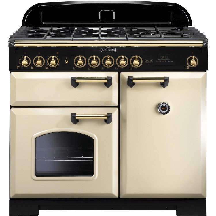 Rangemaster 115550 Classic Deluxe 100 cm Dual Fuel Range Cooker - Cream Brass