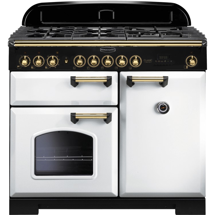 Rangemaster 113860 Classic Deluxe 100 cm Dual Fuel Range Cooker - White Brass