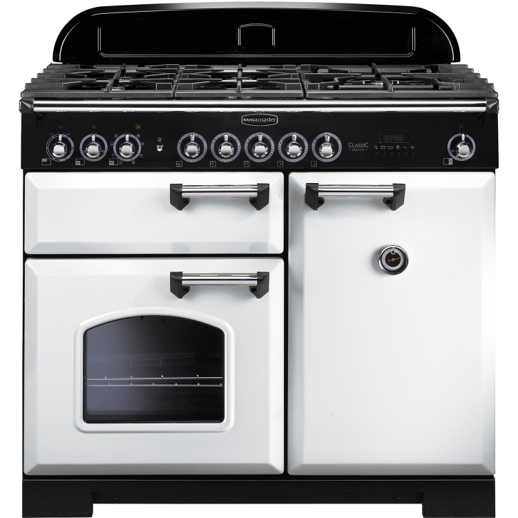 Rangemaster 113850 Classic Deluxe 100 cm Dual Fuel Range Cooker - White Chrome